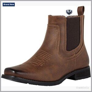 Men's Square Toe Chelsea Cowboy Boots Western Ankle Boots Slip On